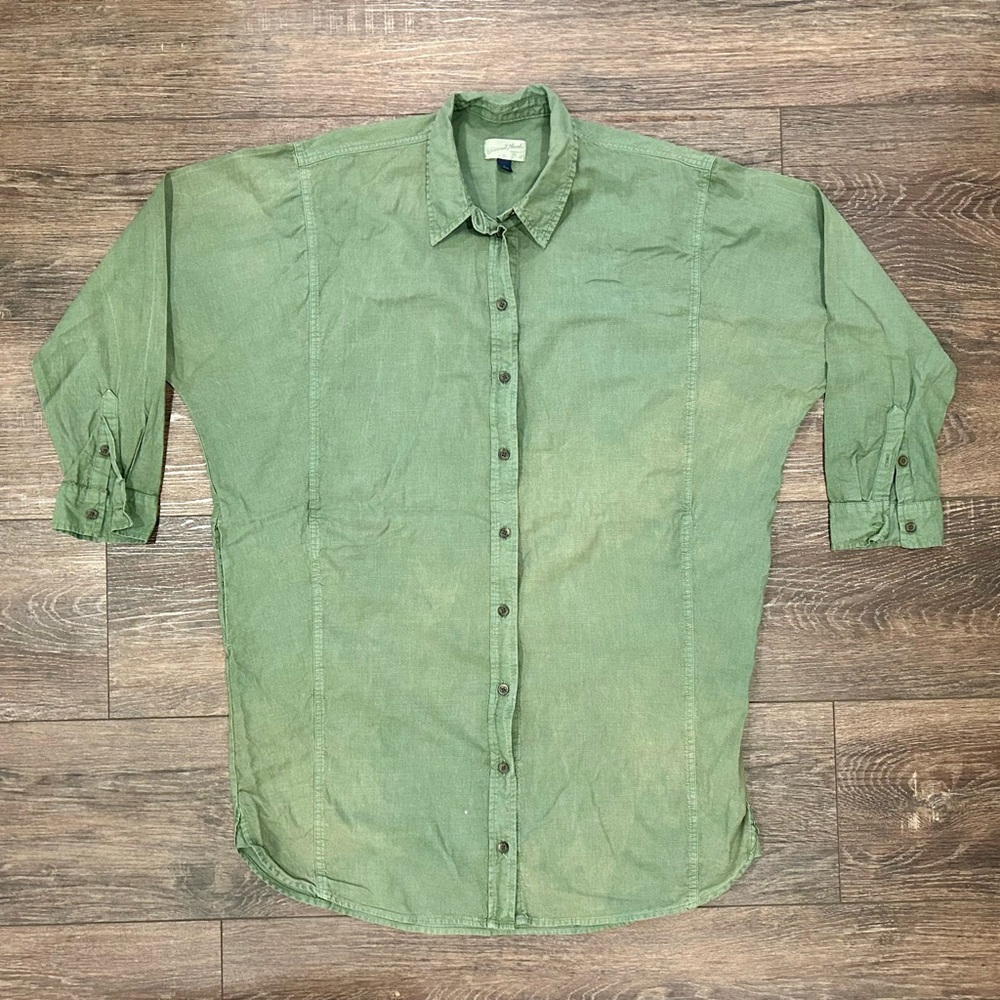 🦋 Universal Thread, green button-down tunic shirt, size large
